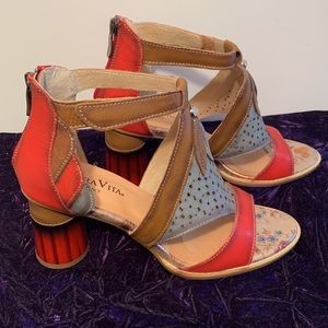French Red Leather Boho Sandal Heels